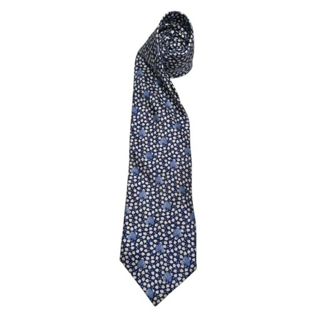 Fortnum & Mason London Navy Blue White Clover Print Floral Silk Neck Tie